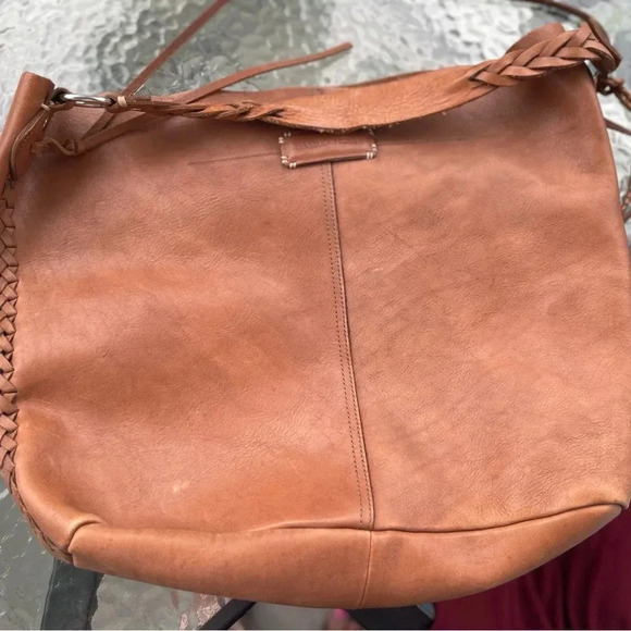 Isabella Fiore Vintage Hobo Cognac Leather Tassle Braided Stitching Detailed Bag - Picture 12 of 16